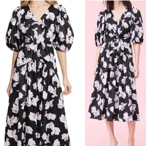 Rebecca Taylor Black and White Floral Midi Dress